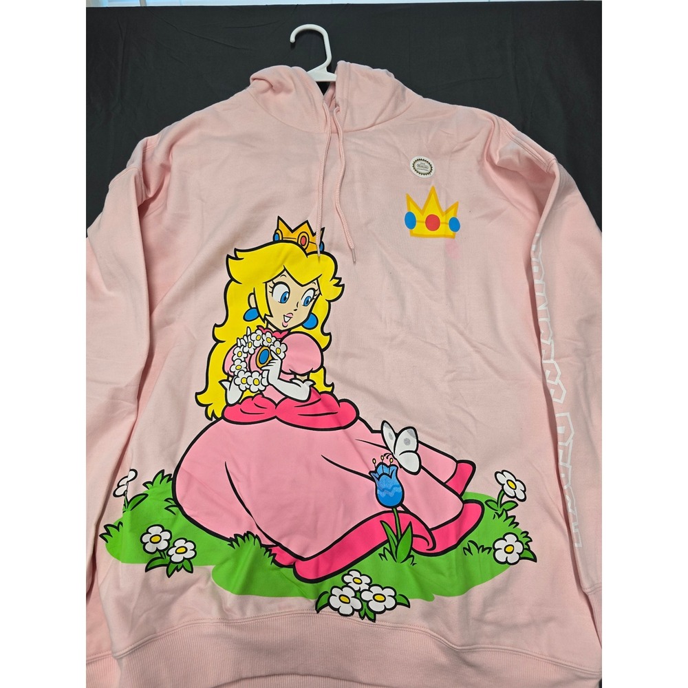 Nintendo Super Mario Princess Peach Pink Hoodie 2XL Apparel Graphic Sweatshirt